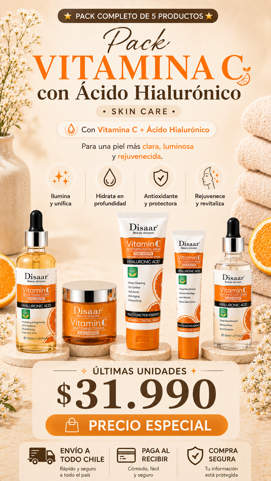 Set Facial Vitamina C Disaar 5 Piezas