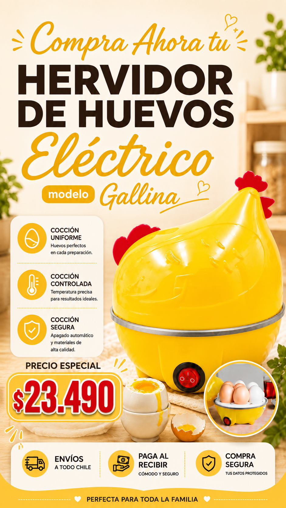 Hervidor de Huevos Eléctrico | Tipo Olla Modelo Gallina