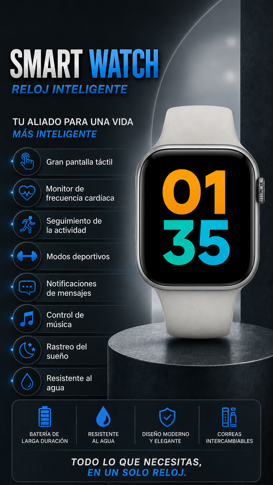 Reloj Inteligente 9 en 1 Incluye 8 Correas Adicionales