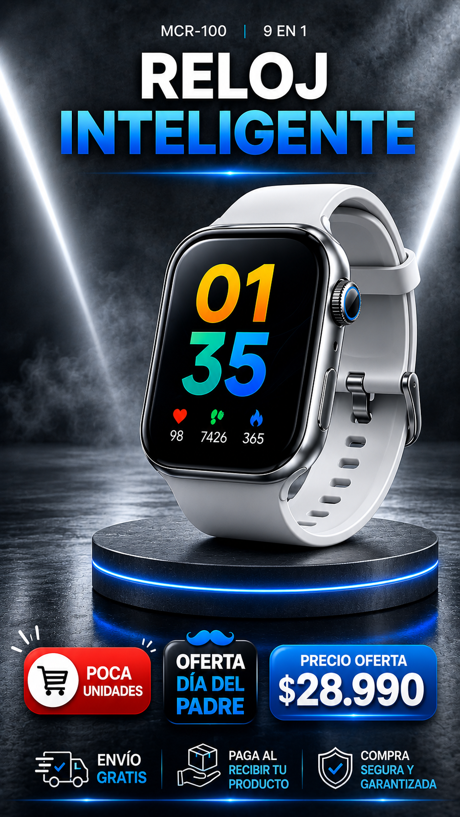 Reloj Inteligente 9 en 1 Incluye 8 Correas Adicionales