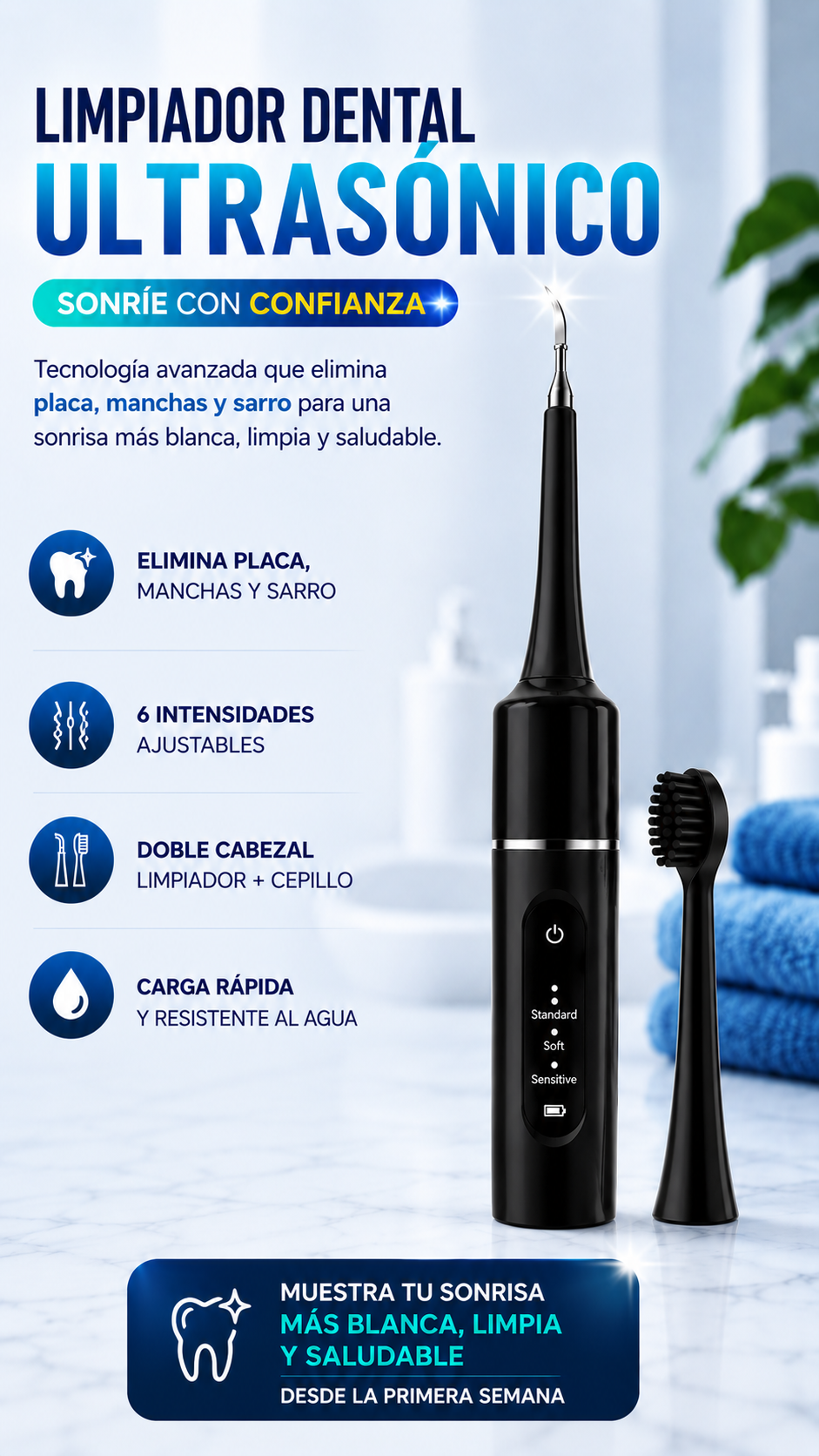 Cepillo Dental Ultrasónico | Color Negro