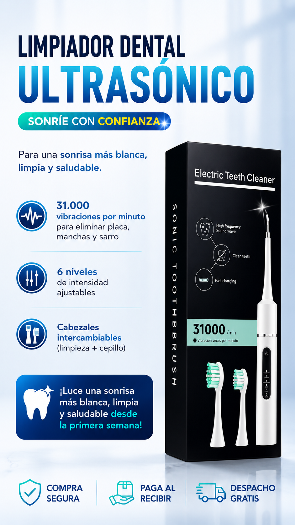 Cepillo Dental Ultrasónico | Color Negro
