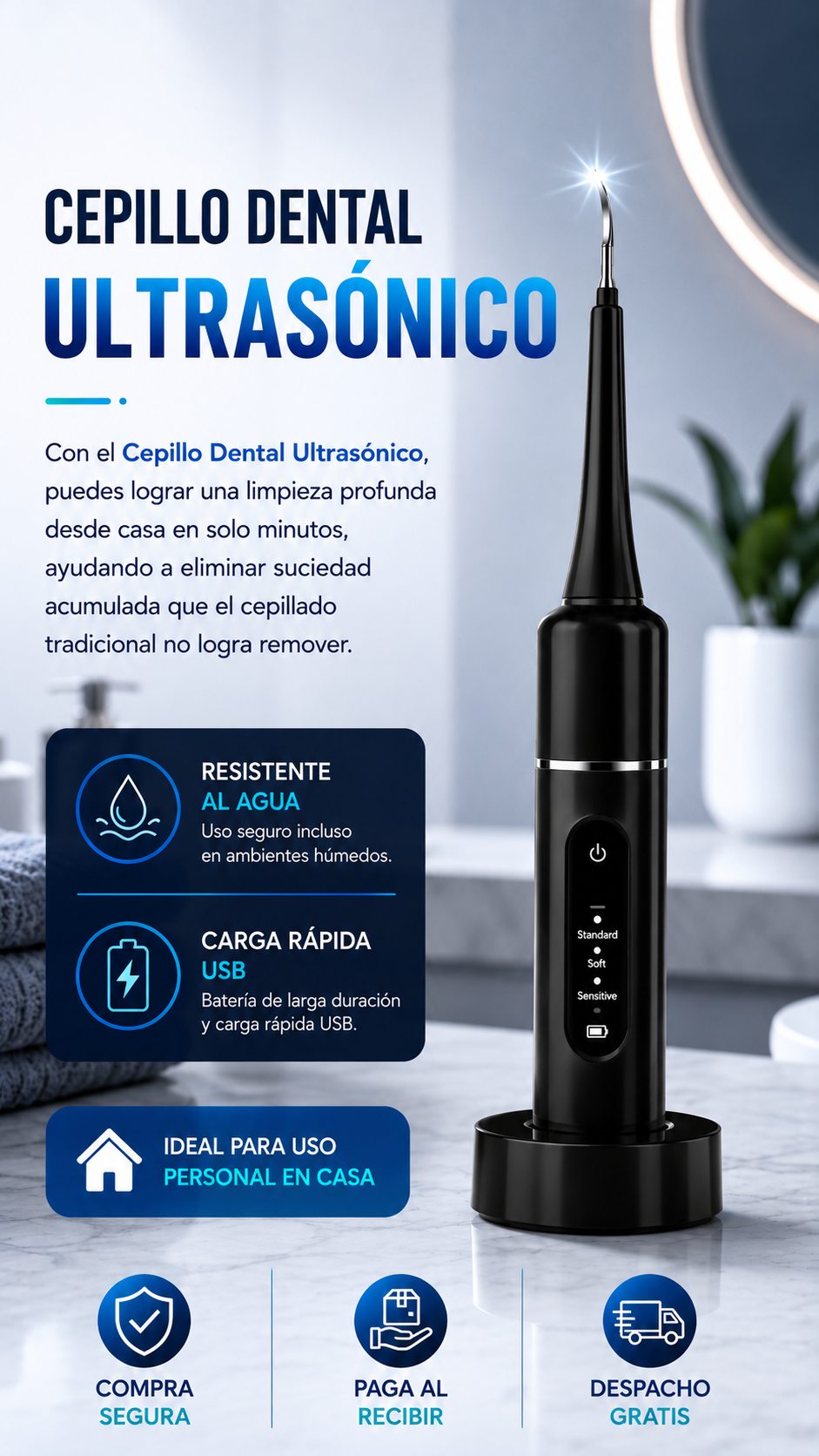 Cepillo Dental Ultrasónico | Color Negro