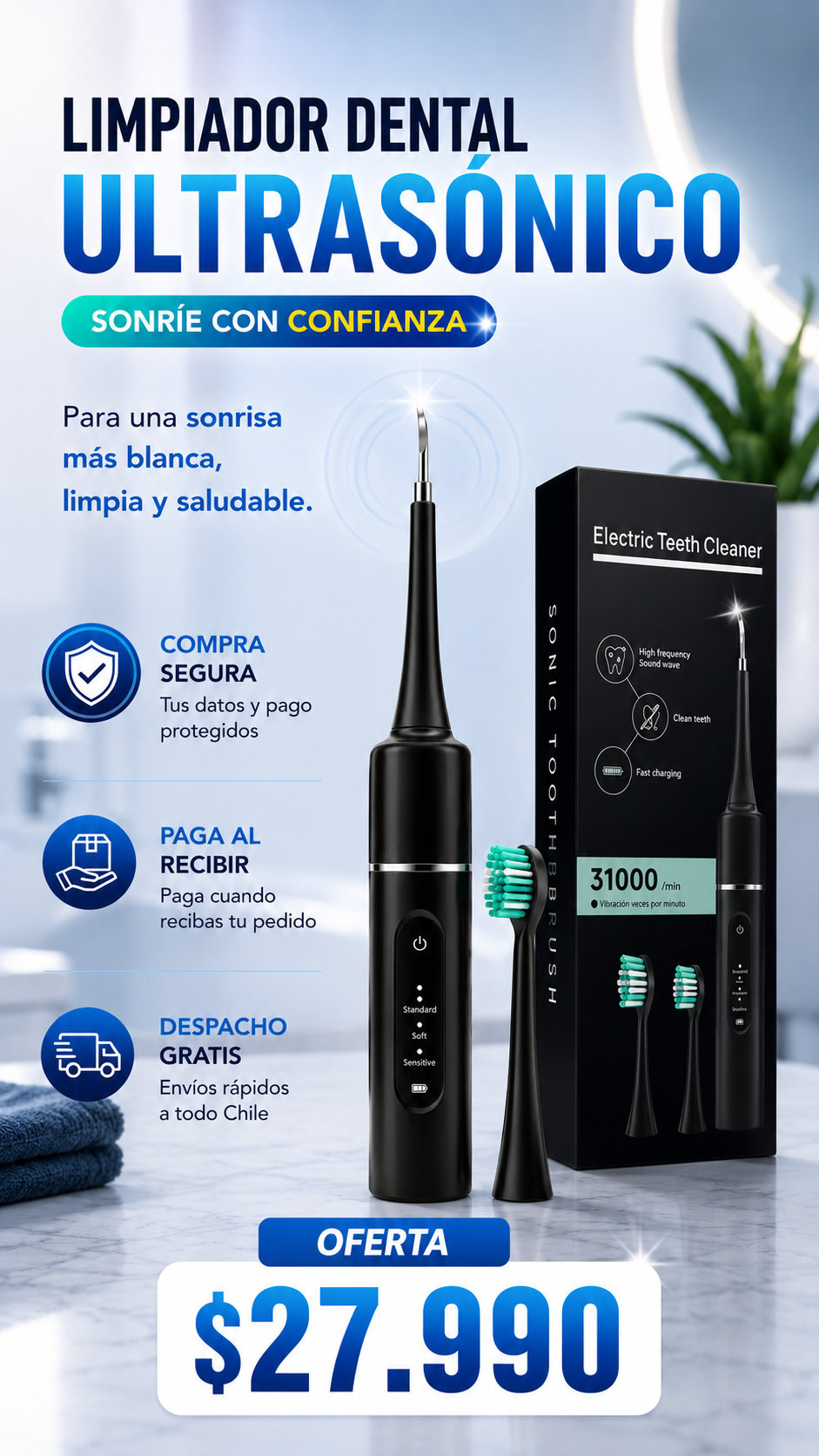 Cepillo Dental Ultrasónico | Color Negro
