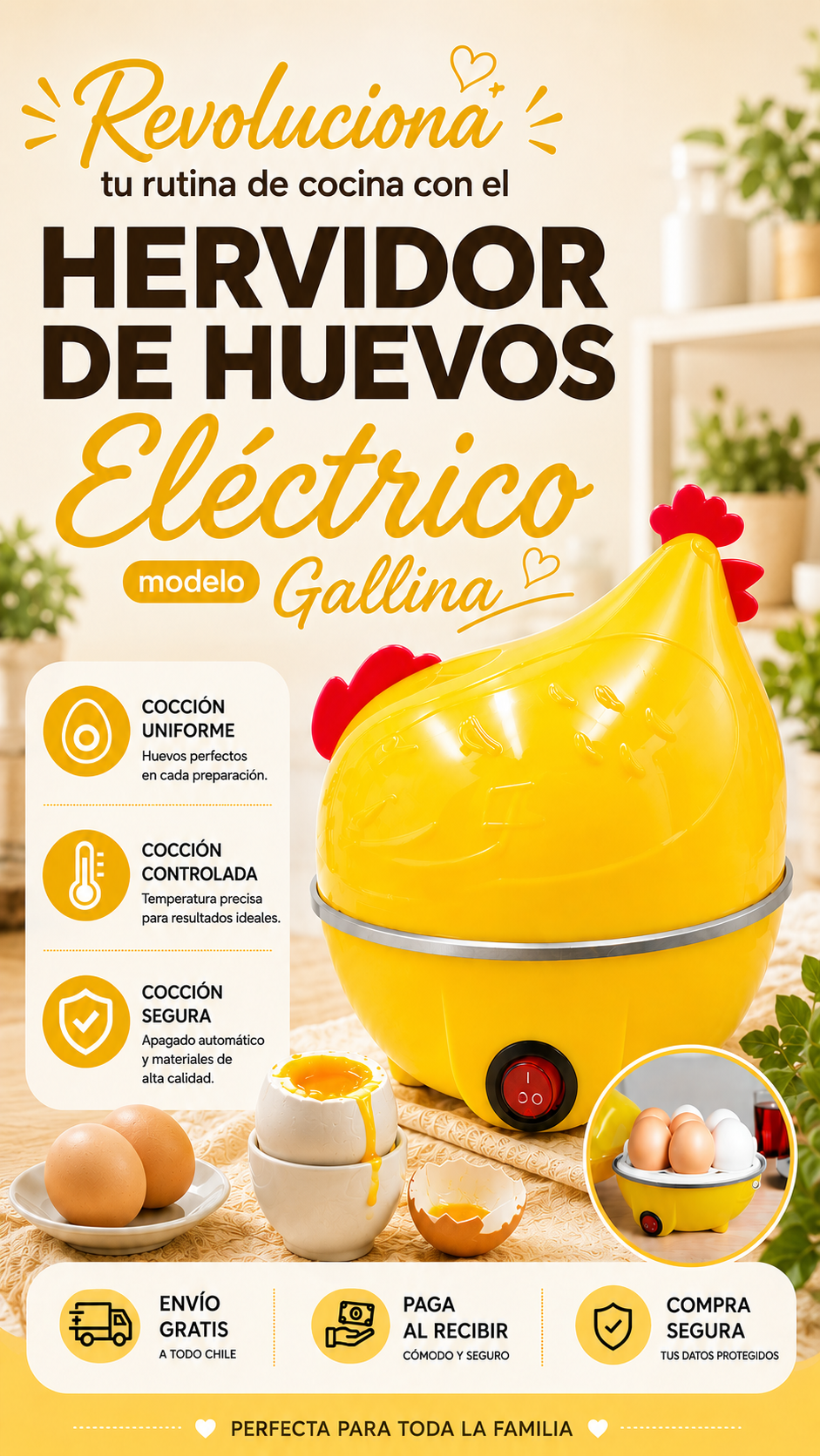 Hervidor de Huevos Eléctrico | Tipo Olla Modelo Gallina