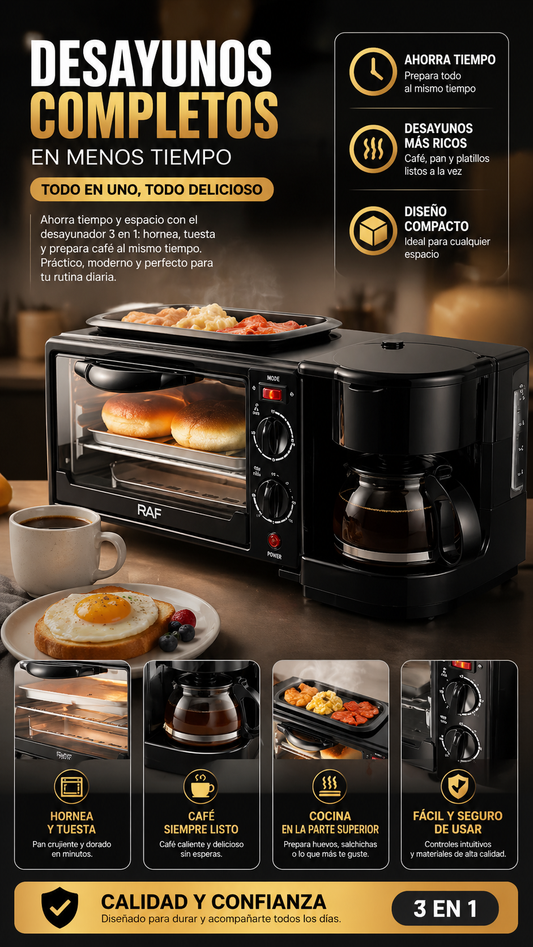 Horno Eléctrico 3 En 1 Cafetera Tostador