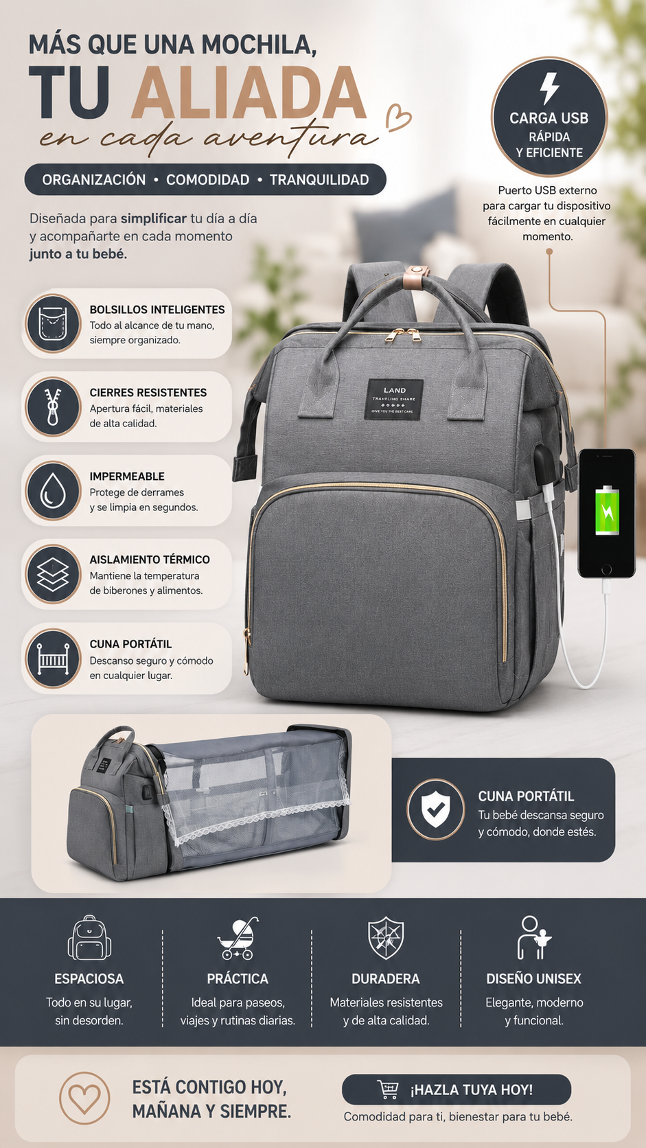 BOLSO MOCHILA CUNA MUDADOR