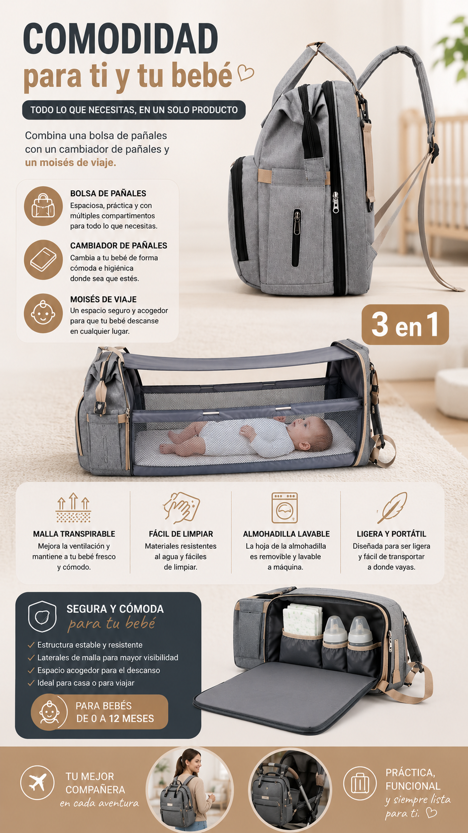 BOLSO MOCHILA CUNA MUDADOR