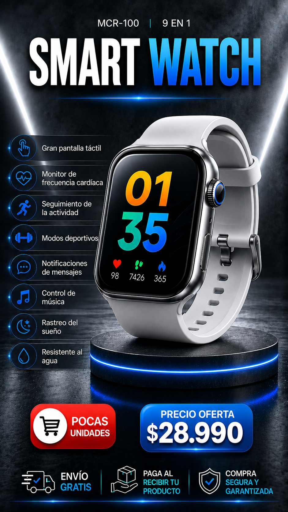 Reloj Inteligente  Incluye 8 Correas Adicionales