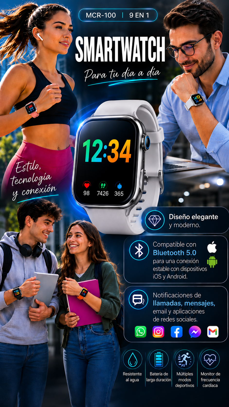 Reloj Inteligente  Incluye 8 Correas Adicionales