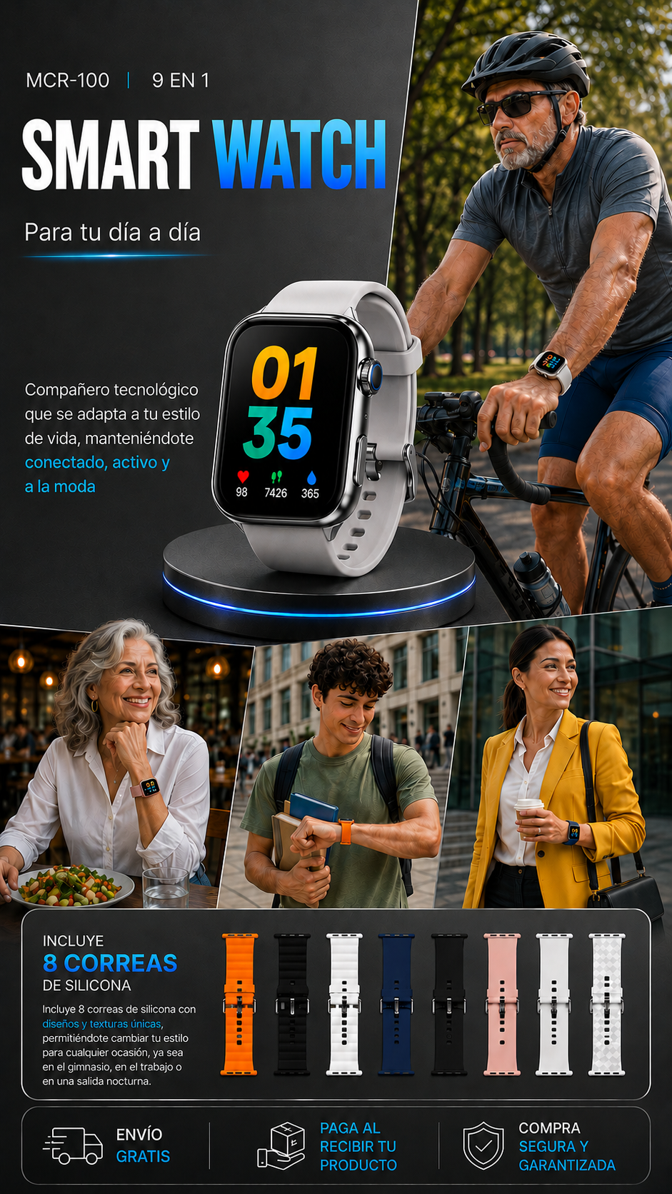 Reloj Inteligente  Incluye 8 Correas Adicionales